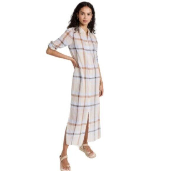 NWT Theory Sheer Plaid Maxi Shirt Dress - Picture 2 of 12